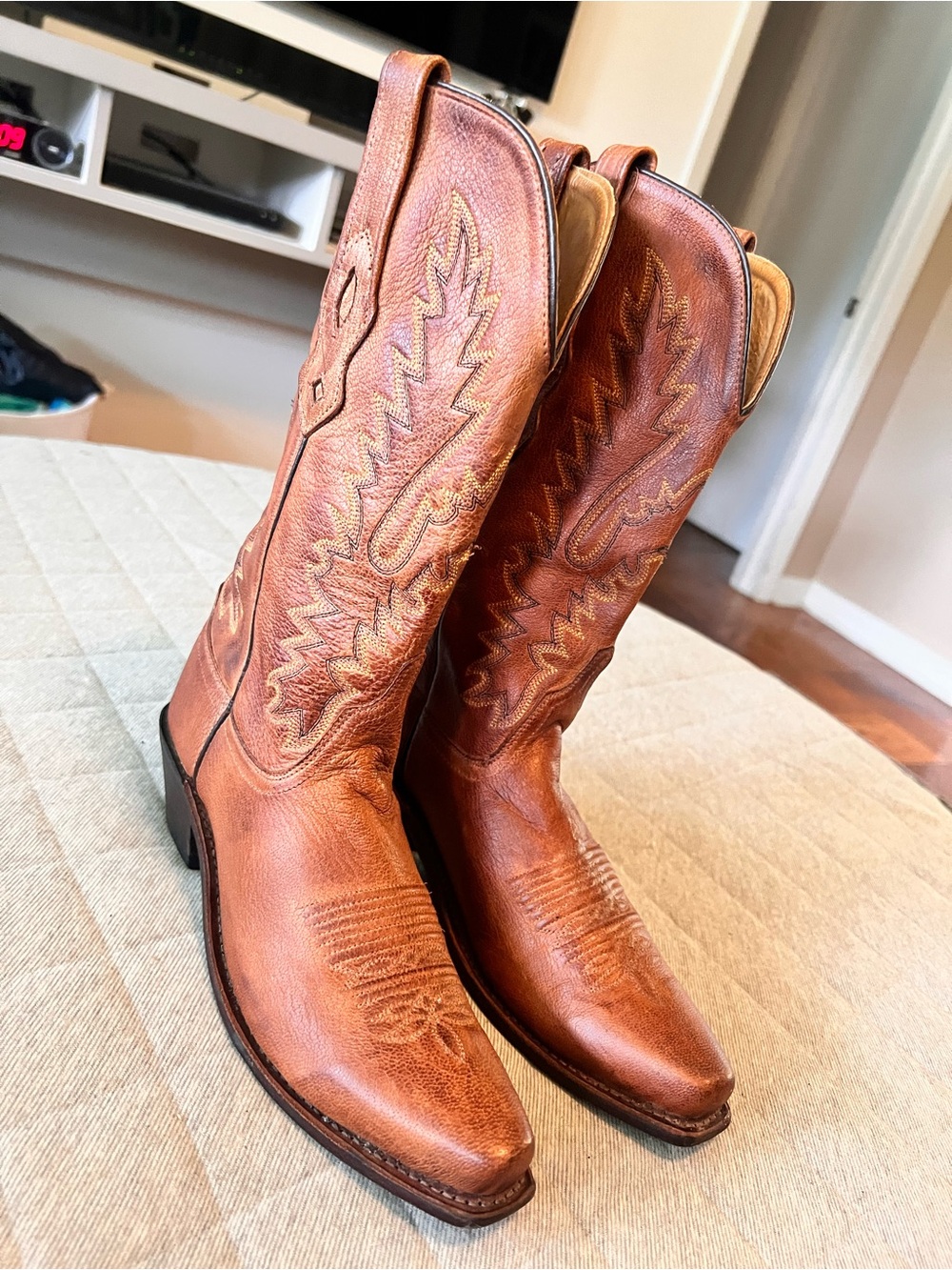 OLD WEST Sz 7.5 Canyon Tan Leather Snip Toe Western Cowgirl Boots Orig $179 - Picture 4 of 9